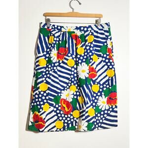 VTG Anne Crimmins Umi Collections Mod Multi Print Cotton Knee Length Skirt 14